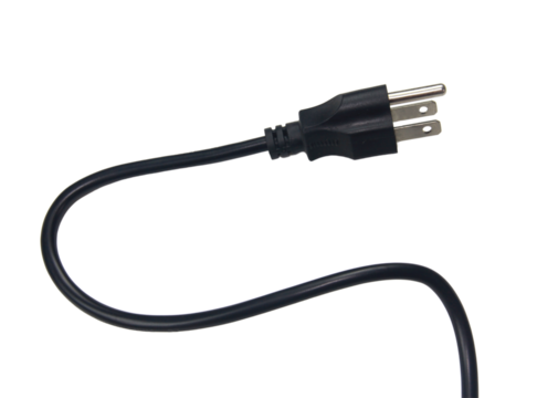 Black power plug isolated on transparent background.
