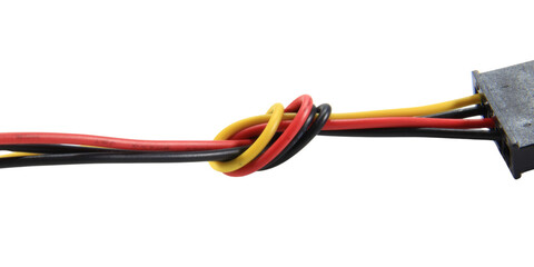 Multicolored wire cable of usb and adapter isolated on white background.