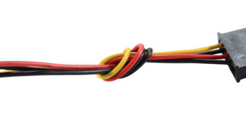 Multicolored wire cable of usb and adapter isolated on white background.