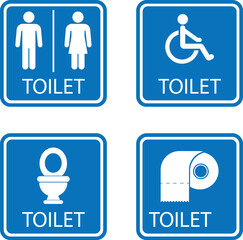 Public Restroom and Toilet Icons Set – Male Female, Accessible WC, Toilet Bowl, and Toilet Paper Vector Signs
