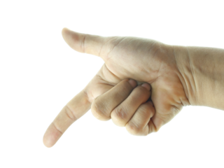 Hand holding something , finger movement isolated on white background.