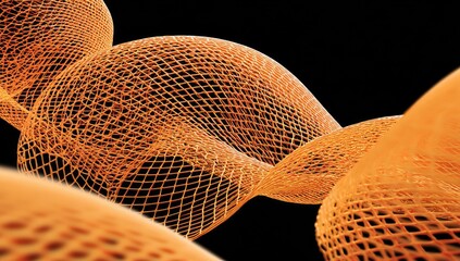Abstract orange mesh forms, swirling, intricate, 3D