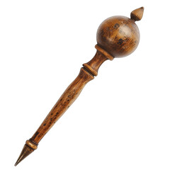 Antique wooden spindle, isolated, craft tool, dark background, spinning, history