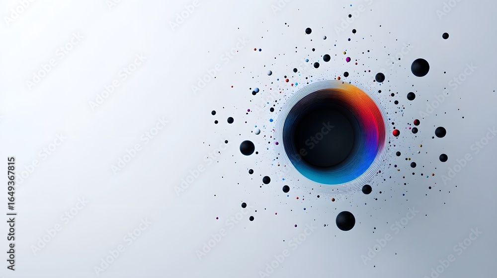 Poster abstract digital design with colorful sphere and surrounding orbs