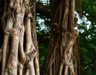 Close-up of intertwining tree trunks