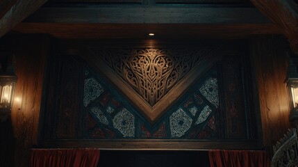 Intricate Wood Carving and Decorative Lighting in Elegant Interior Design