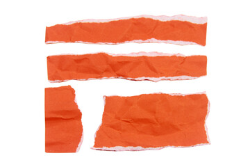 set of pieces of torn or cut orange paper, design elements isolated on white background.