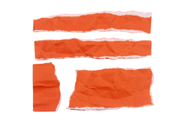 set of pieces of torn or cut orange paper, design elements isolated on white background.