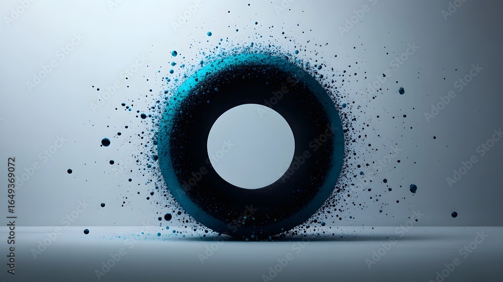 Poster abstract circular shape with colorful paint splashes and particles