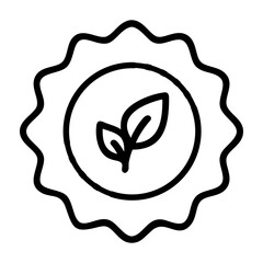Black and white outline icon of a sun with a leaf symbol inside