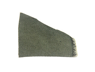 scraps of blue jeans piece texture isolated on white background.