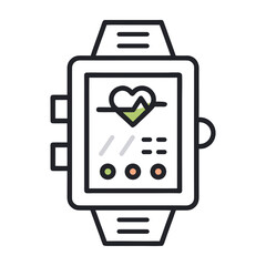 Smartwatch displaying heart rate and fitness data with a clean outline design