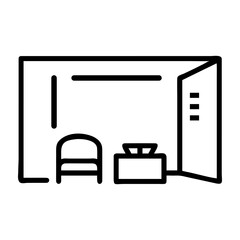 Minimalist line art depiction of a room with a chair and table
