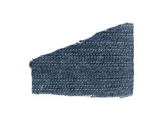 scraps of blue jeans piece texture isolated on white background.