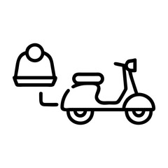 Simple line art icon of a person riding a scooter