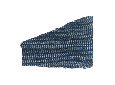 scraps of blue jeans piece texture isolated on white background.