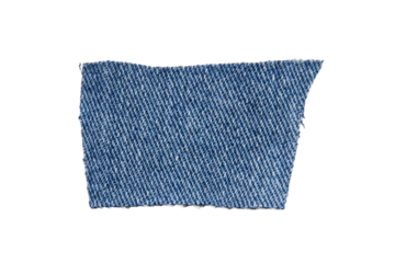 scraps of blue jeans piece texture isolated on white background.