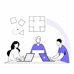 Surreal Teamwork with Holographic Interface Vector Illustration
