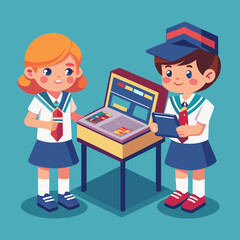 Retro-Futuristic Classroom with Hover Desk Vector Illustration