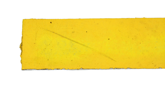 Old condition yellow sticker isolated on white background.