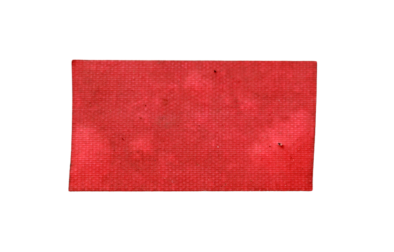 Old condition red sticker isolated on white background.