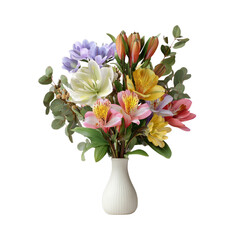 Elegant bouquet of colorful flowers in ceramic vase for floral decoration and gift ideas
