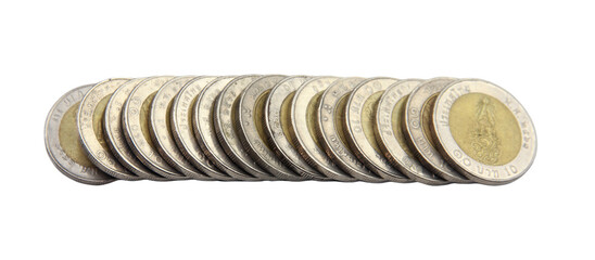 Collection of coins isolated on white background.