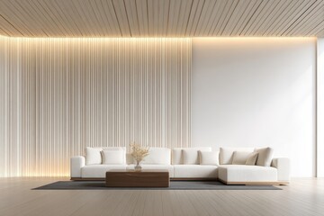 Modern minimalist living room with light beige accents