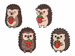 Chibi Hedgehog Holding Strawberry Cute Cartoon Animal