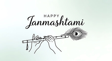 Hands playing flute with peacock feather Janmashtami