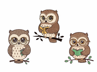 Chibi Owl Wearing Glasses Cute Cartoon Animal