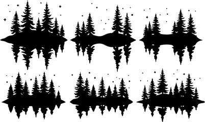 "Forest Landscape in Fish Silhouettes – Double Exposure Nature Art Set" vector graphics