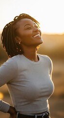 Joyful Black African Woman Outdoors