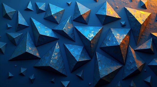 Abstract geometric sculpture with blue and gold tones