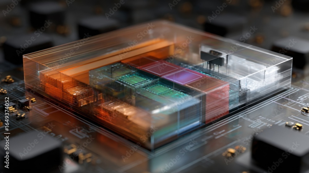 Poster a crosssection image revealing the layering of materials in an edge ml chip showcasing the reclaimed