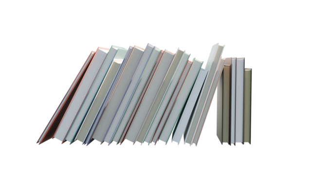 Photo of leaning stack of books isolated on transparent background