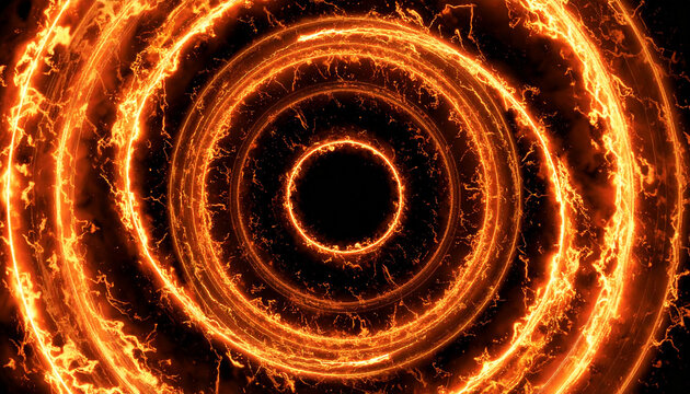 Fiery ring of flames on black background. Hot energy shape.