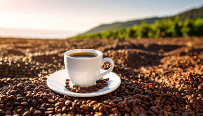 Obraz premium Black coffee and coffee beans