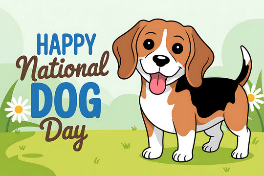 Adorable beagle dog celebrating happy national dog day with a big smile and tongue out