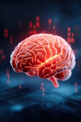 3D human brain, glowing, digital data