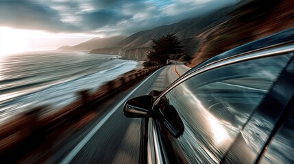 Obraz premium Scenic coastal drive in a car