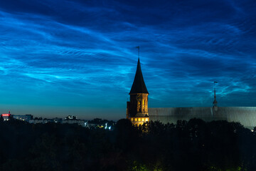Silvery clouds over the Kaliningrad Cathedral at night