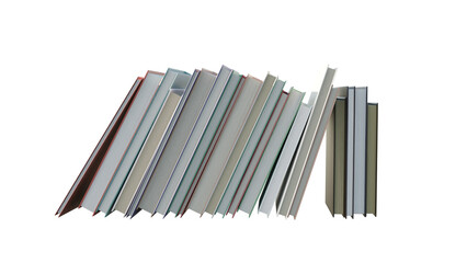 Photo of various books leaning in a row isolated on transparent background