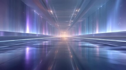Futuristic digital corridor with glowing light pillars and reflective floor. Abstract technology concept for virtual reality, cyberspace, or sci-fi game background. - Powered by Adobe