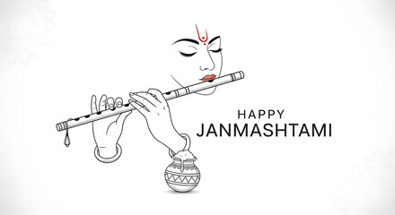 Krishna playing flute with pot of butter Janmashtami celebration