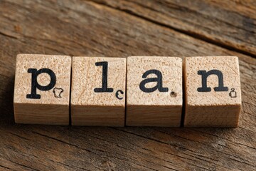 Wooden blocks spelling out "PLAN" on a rustic wooden surface (1)