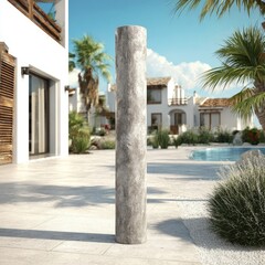 Fototapeta premium Outdoor gray stone pillar in garden setting