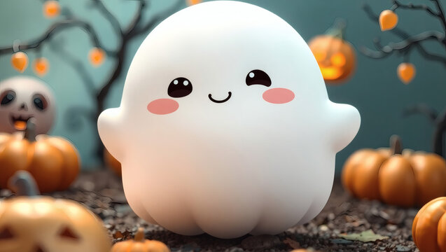 Adorable Halloween Ghost Cute Spooky Season 3D Render