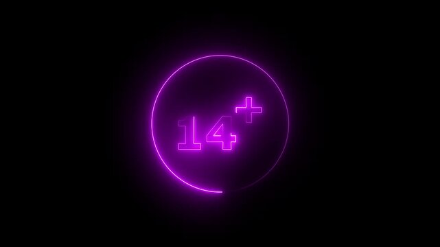 Glowing Neon Age Restriction 14+ Free Interface icon Animation.14+ Restriction Animation &ndash; Modern Free Interface Icon for Gaming Platforms, Streaming Services, and Digital Media Design