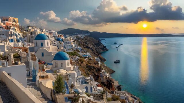 Santorini Island Landscape with Whitewashed Houses